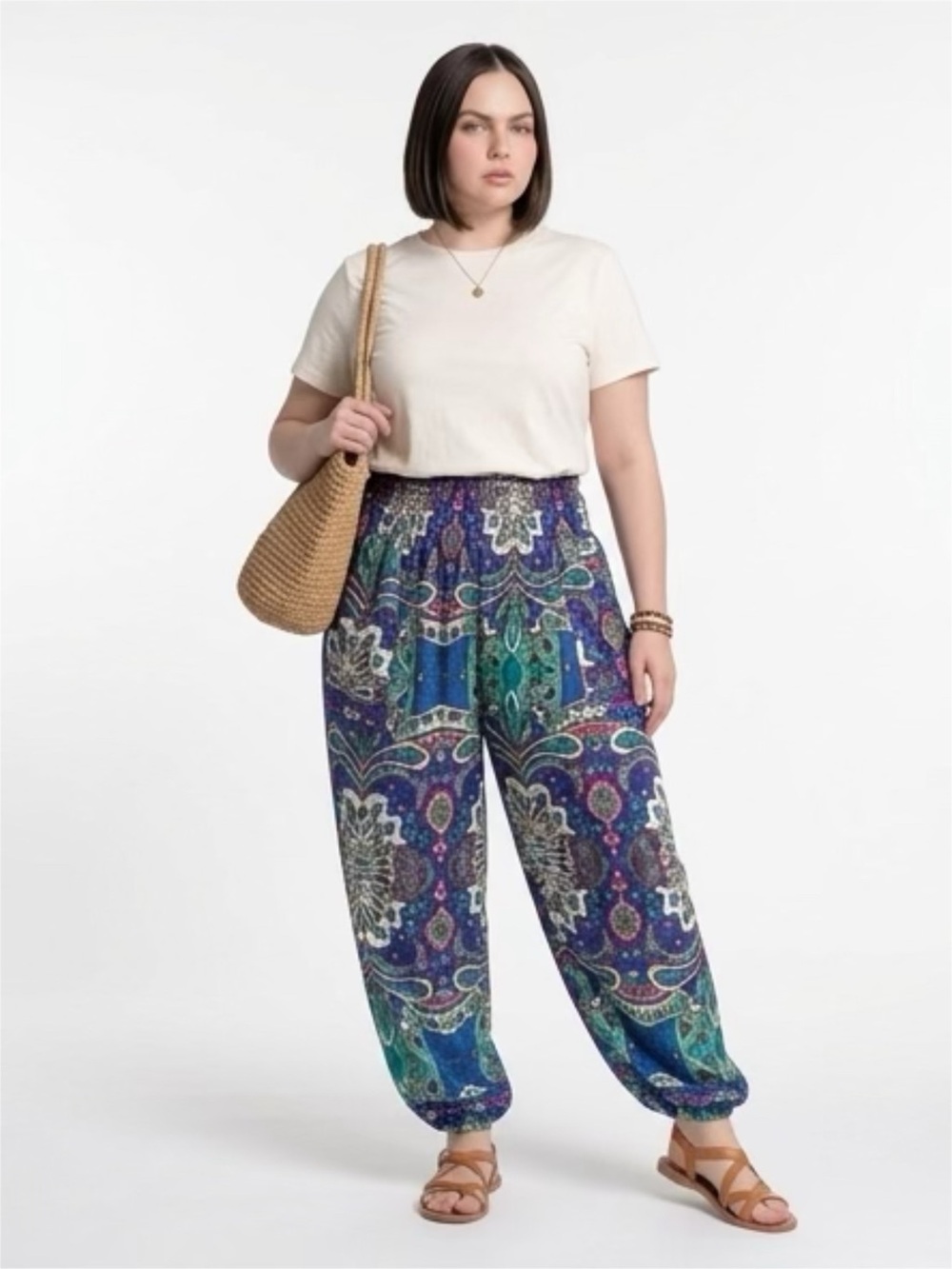 India Boutique Teal, Blue & Purple Paisley Harem Joggers